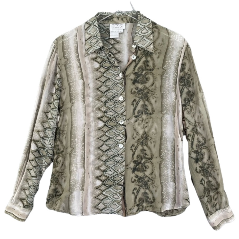 VTG Silk Button Down Shirt Blouse L
